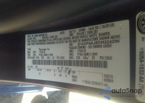 2013 Ford Fiesta S z USA, uszkodzony, nr VIN 3FADP4AJ8DM224296